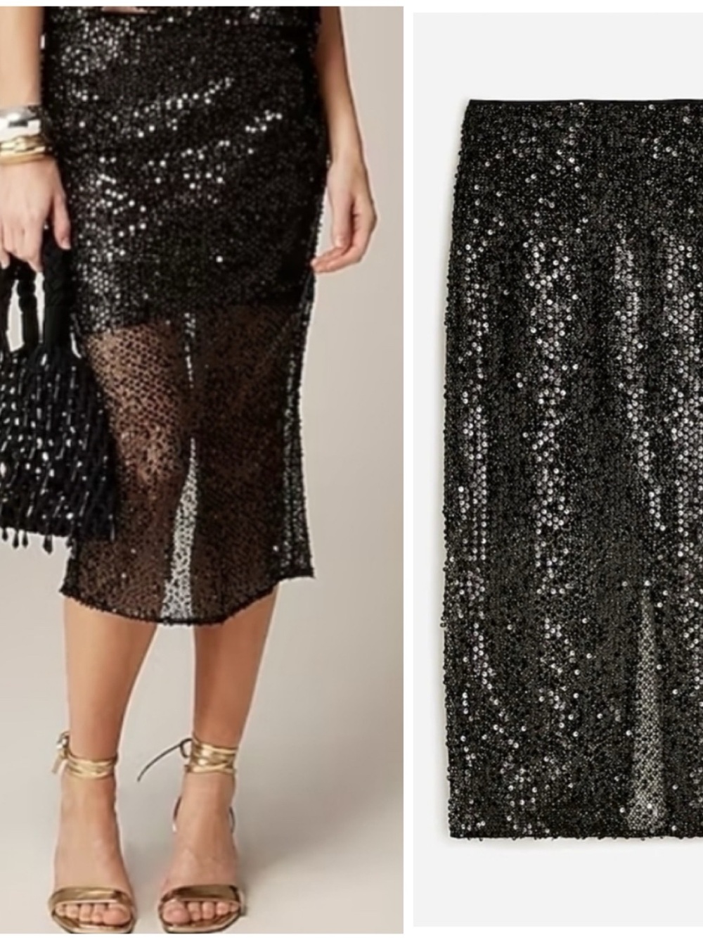 J.Crew Collection Sequined Mesh Midi Skirt Sheer NWT Size 0